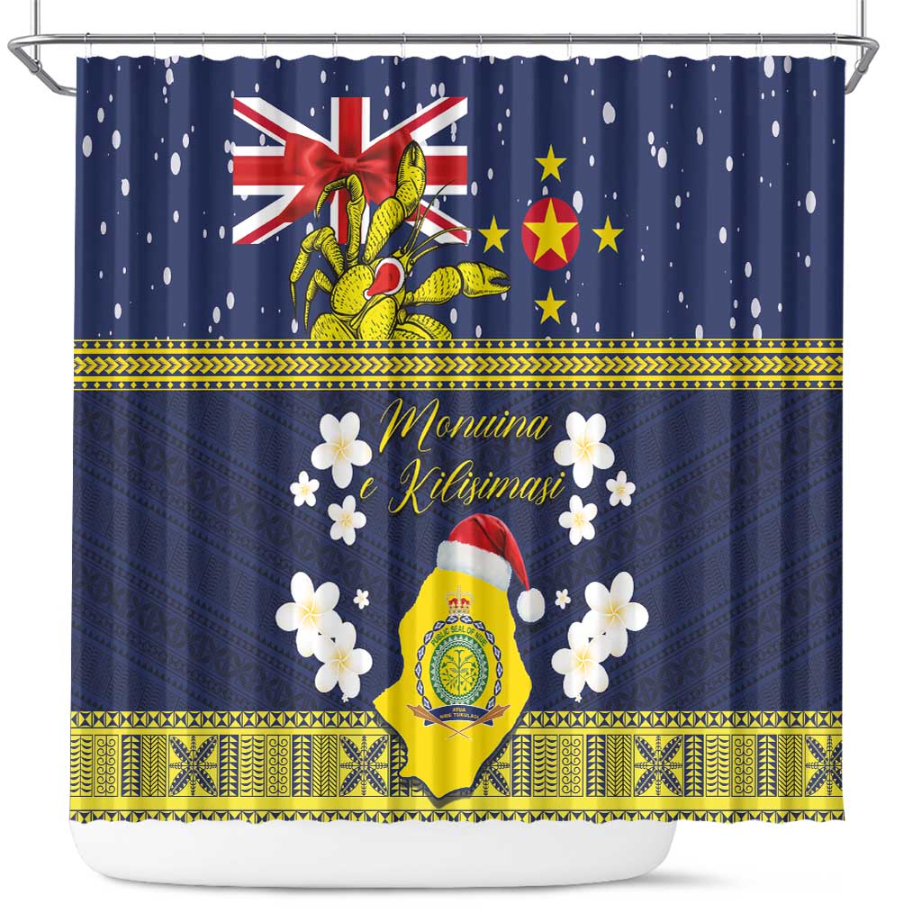 Niue Monuina e Kilisimasi Shower Curtain Christmas Uga - Niue Map and Emblem with Hiapo Art Pattern