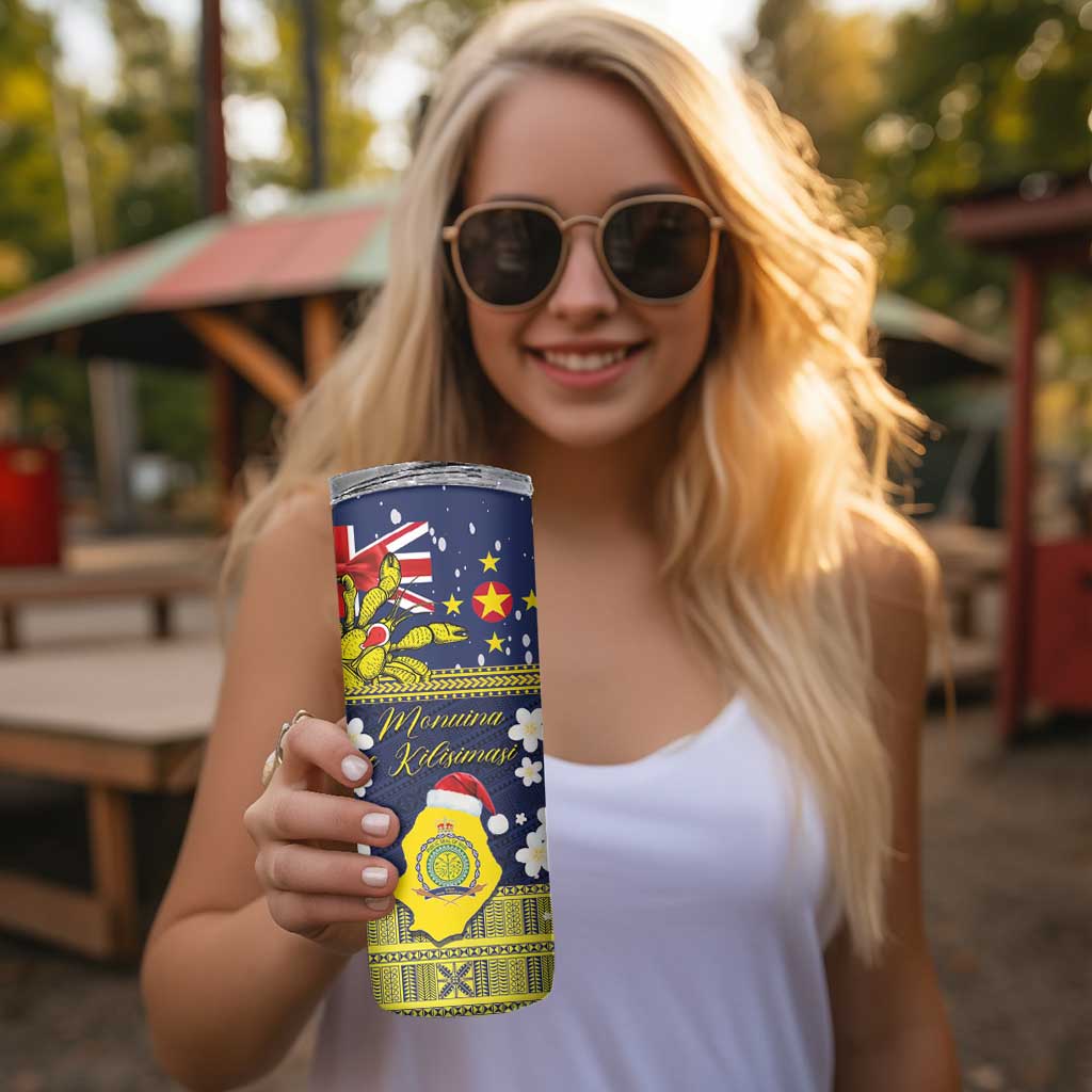 Niue Monuina e Kilisimasi Skinny Tumbler Christmas Uga - Niue Map and Emblem with Hiapo Art Pattern