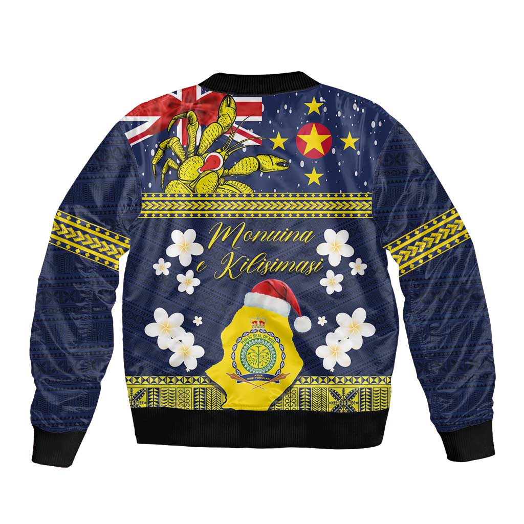 Niue Monuina e Kilisimasi Sleeve Zip Bomber Jacket Christmas Uga - Niue Map and Emblem with Hiapo Art Pattern