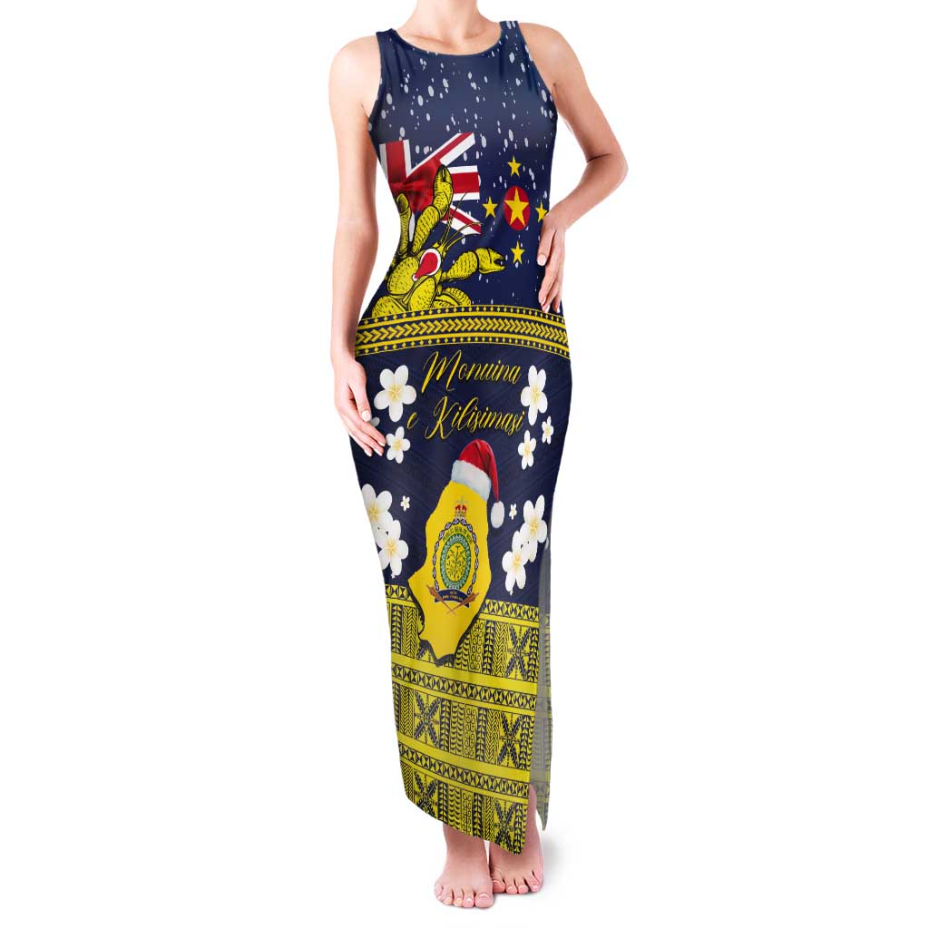 Niue Monuina e Kilisimasi Tank Maxi Dress Christmas Uga - Niue Map and Emblem with Hiapo Art Pattern