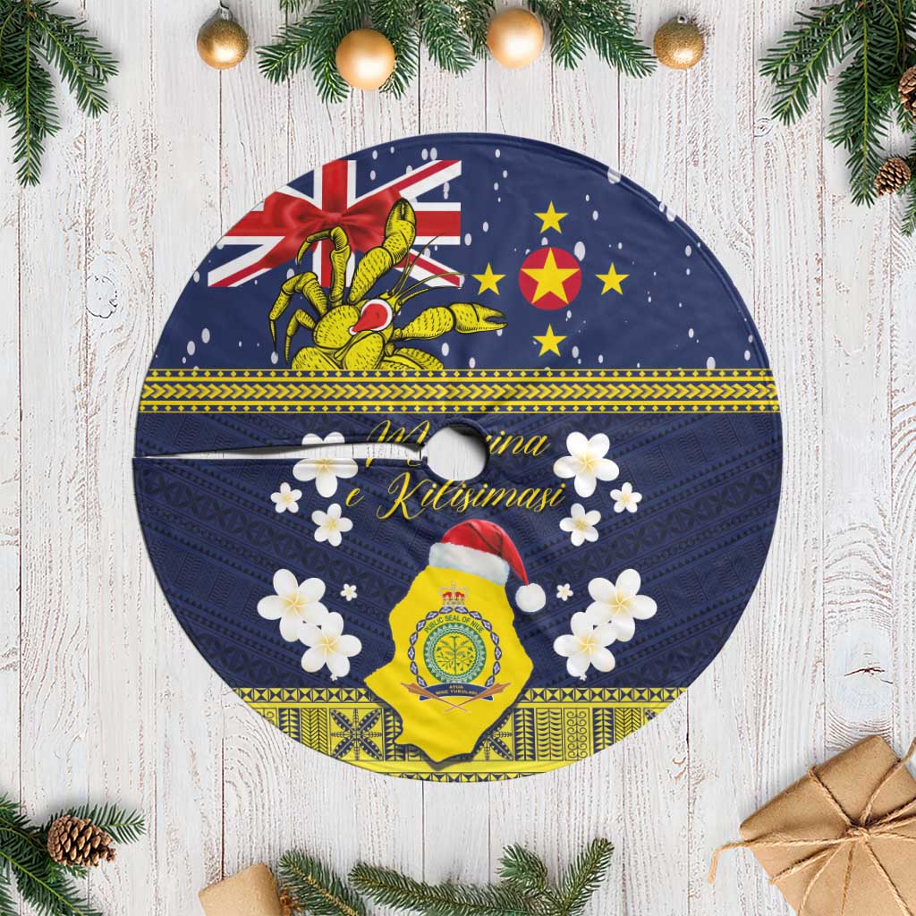 Niue Monuina e Kilisimasi Tree Skirt Christmas Uga - Niue Map and Emblem with Hiapo Art Pattern