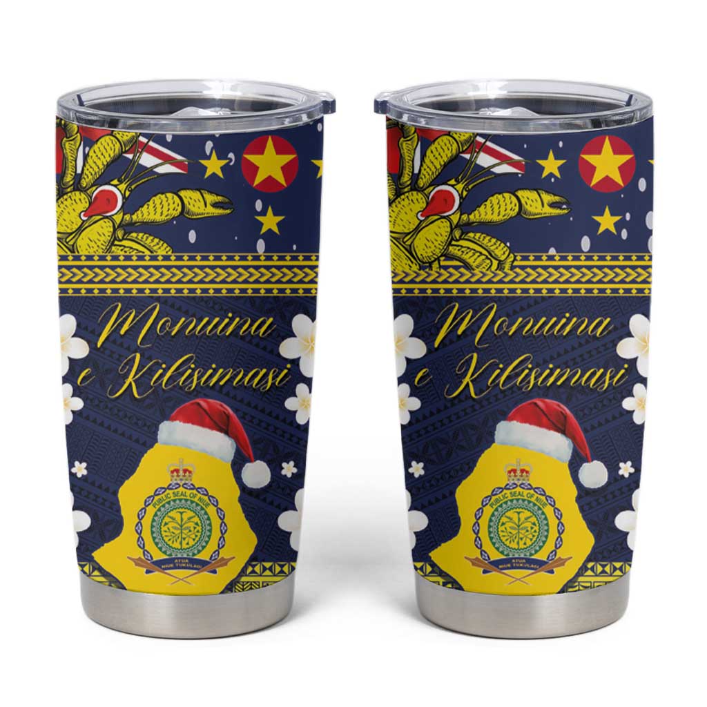 Niue Monuina e Kilisimasi Tumbler Cup Christmas Uga - Niue Map and Emblem with Hiapo Art Pattern