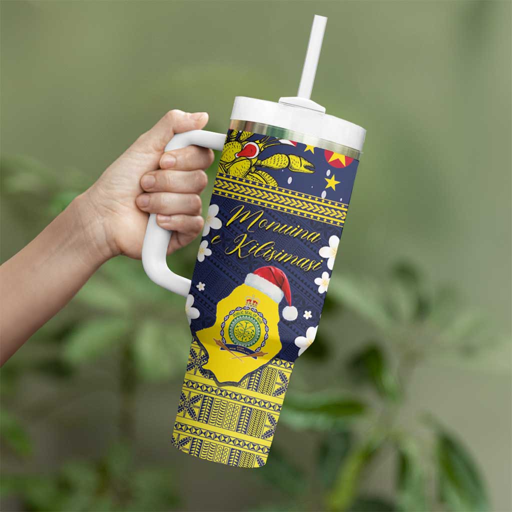 Niue Monuina e Kilisimasi Tumbler With Handle Christmas Uga - Niue Map and Emblem with Hiapo Art Pattern