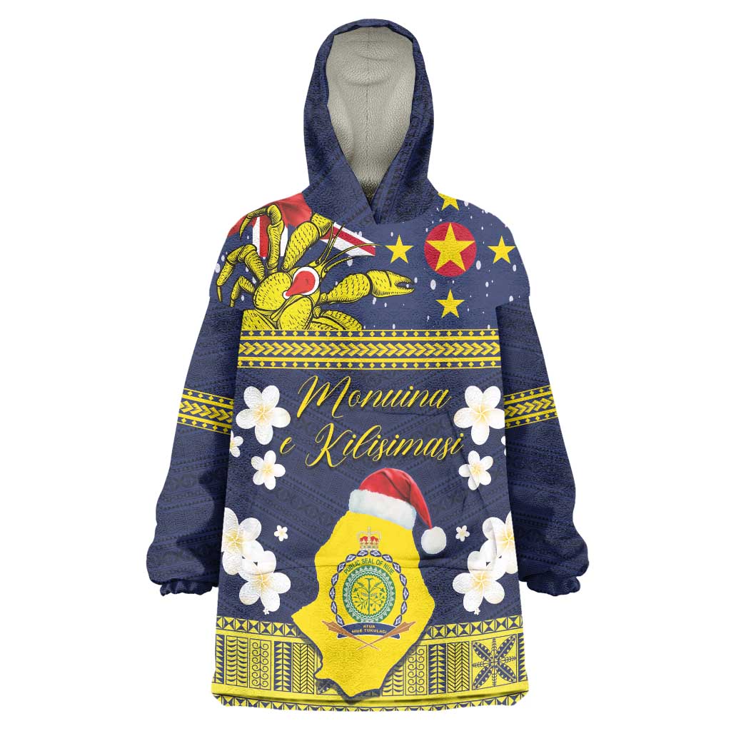 Niue Monuina e Kilisimasi Wearable Blanket Hoodie Christmas Uga - Niue Map and Emblem with Hiapo Art Pattern