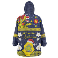 Niue Monuina e Kilisimasi Wearable Blanket Hoodie Christmas Uga - Niue Map and Emblem with Hiapo Art Pattern