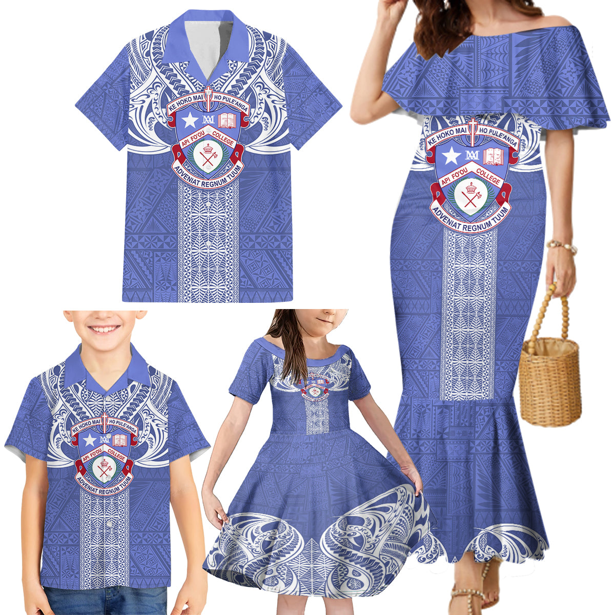 Tonga Apifoou School Family Matching Mermaid Dress and Hawaiian Shirt Ngatu and Polynesian Pattern LT03 - Polynesian Pride