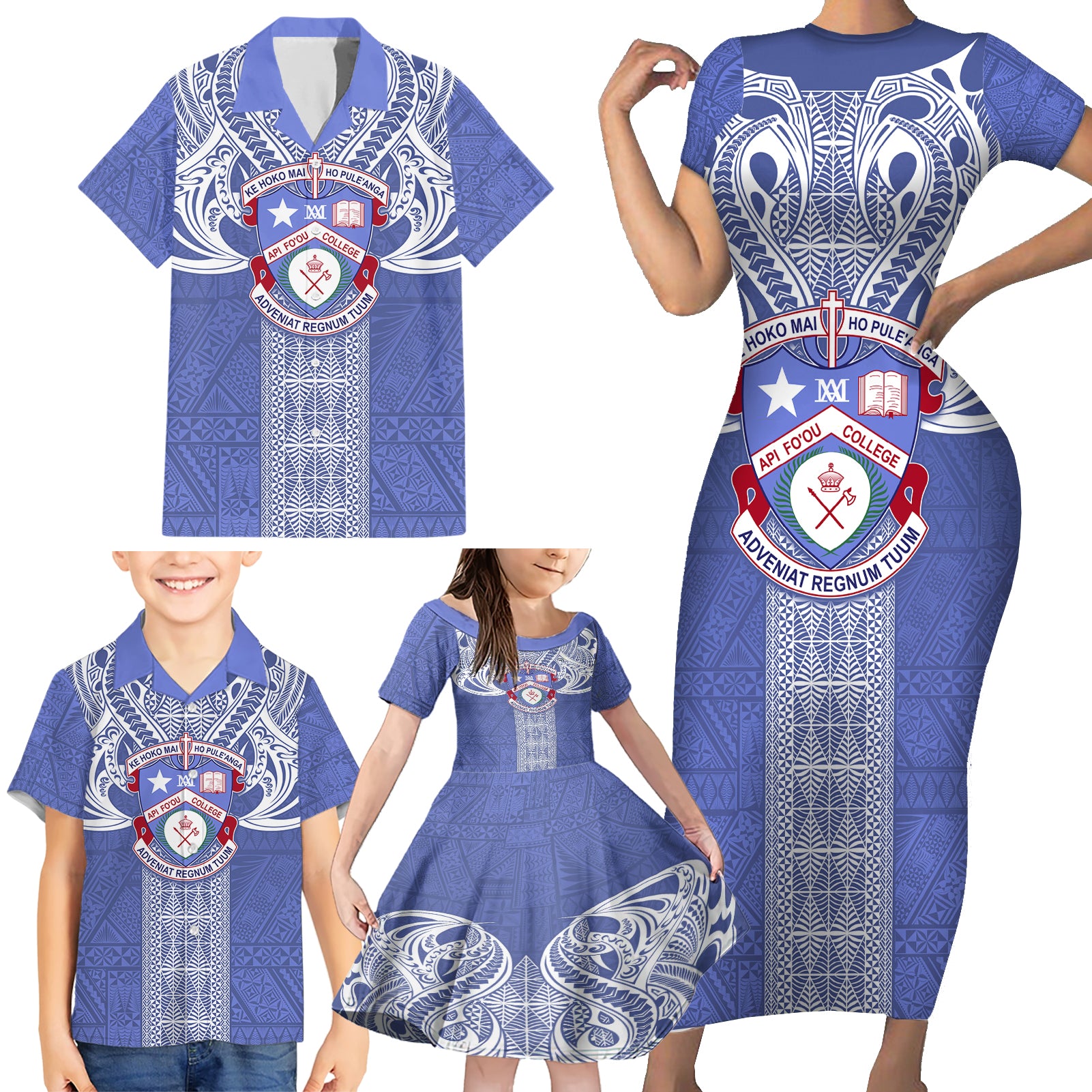 Tonga Apifoou School Family Matching Short Sleeve Bodycon Dress and Hawaiian Shirt Ngatu and Polynesian Pattern LT03 - Polynesian Pride