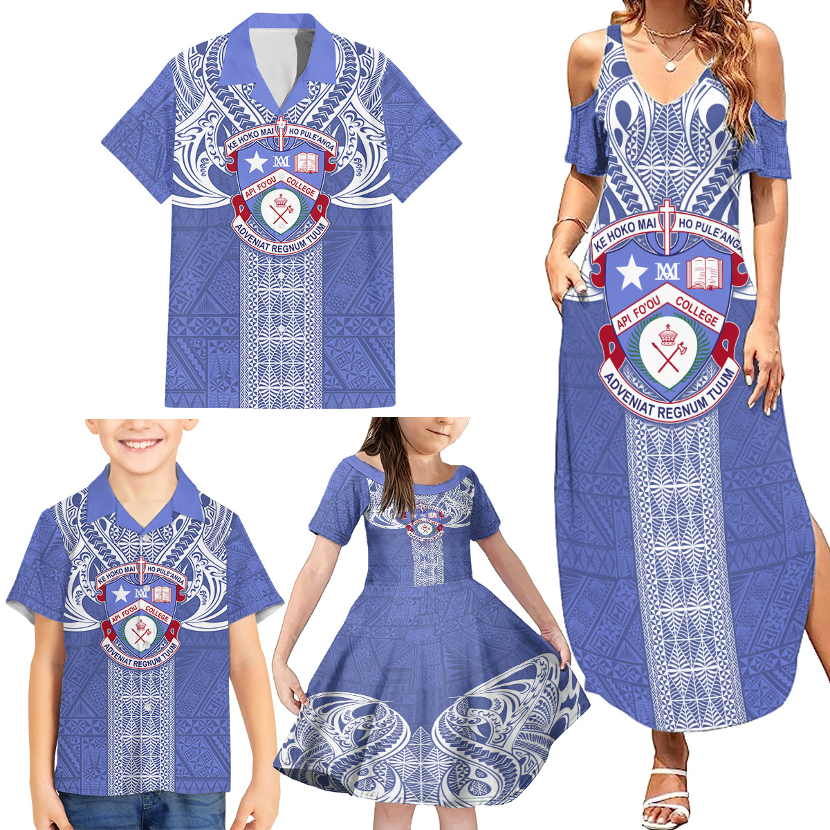 Tonga Apifoou School Family Matching Summer Maxi Dress and Hawaiian Shirt Ngatu and Polynesian Pattern LT03 - Polynesian Pride