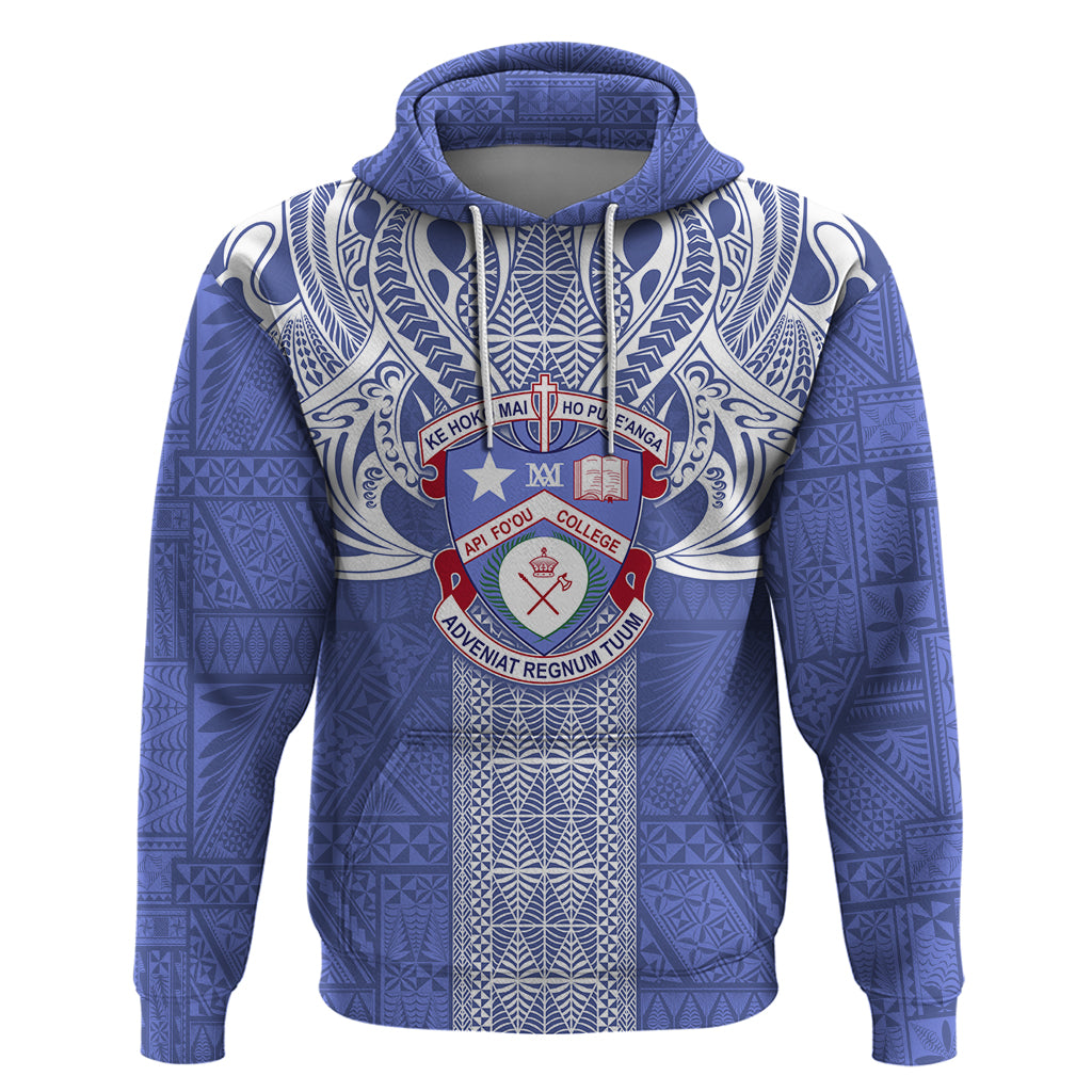 Tonga Apifoou School Hoodie Ngatu and Polynesian Pattern LT03 Blue - Polynesian Pride