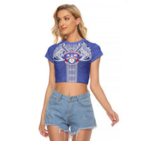 Tonga Apifoou School Raglan Cropped T Shirt Ngatu and Polynesian Pattern LT03 Female Blue - Polynesian Pride