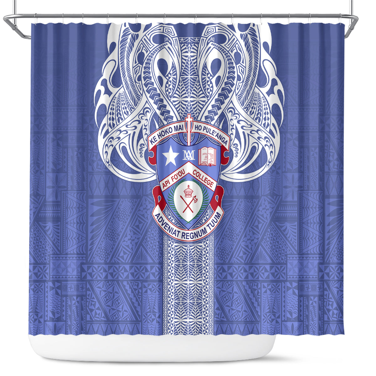 Tonga Apifoou School Shower Curtain Ngatu and Polynesian Pattern LT03 Blue - Polynesian Pride