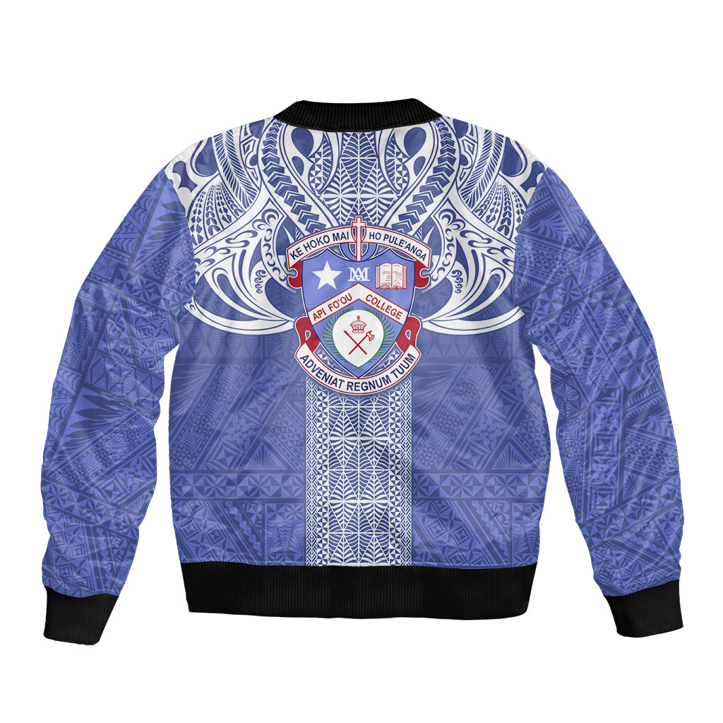 Tonga Apifoou School Sleeve Zip Bomber Jacket Ngatu and Polynesian Pattern LT03 - Polynesian Pride