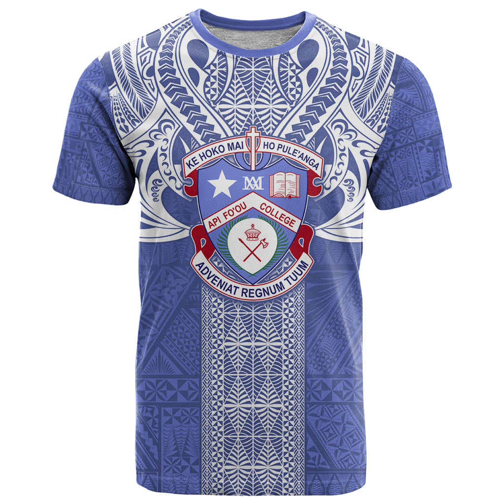 Tonga Apifoou School T Shirt Ngatu and Polynesian Pattern LT03 Blue - Polynesian Pride