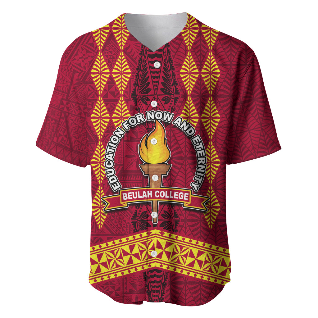 Tonga Beulah College Baseball Jersey Ngatu and Polynesian Pattern LT03 Red - Polynesian Pride