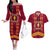 Tonga Beulah College Couples Matching Off The Shoulder Long Sleeve Dress and Hawaiian Shirt Ngatu and Polynesian Pattern LT03 Red - Polynesian Pride