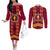 Tonga Beulah College Couples Matching Off The Shoulder Long Sleeve Dress and Long Sleeve Button Shirt Ngatu and Polynesian Pattern LT03 Red - Polynesian Pride