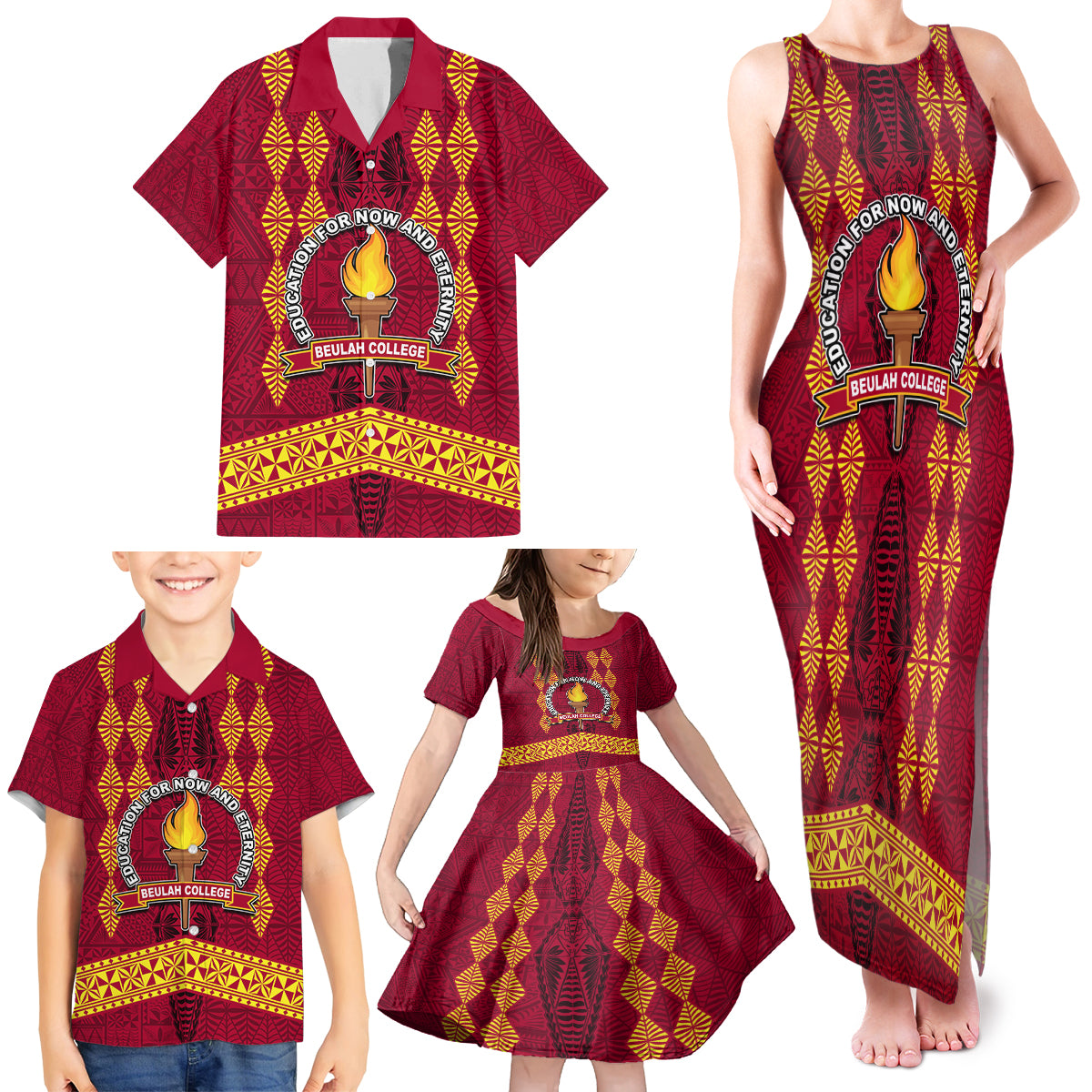 Tonga Beulah College Family Matching Tank Maxi Dress and Hawaiian Shirt Ngatu and Polynesian Pattern LT03 - Polynesian Pride