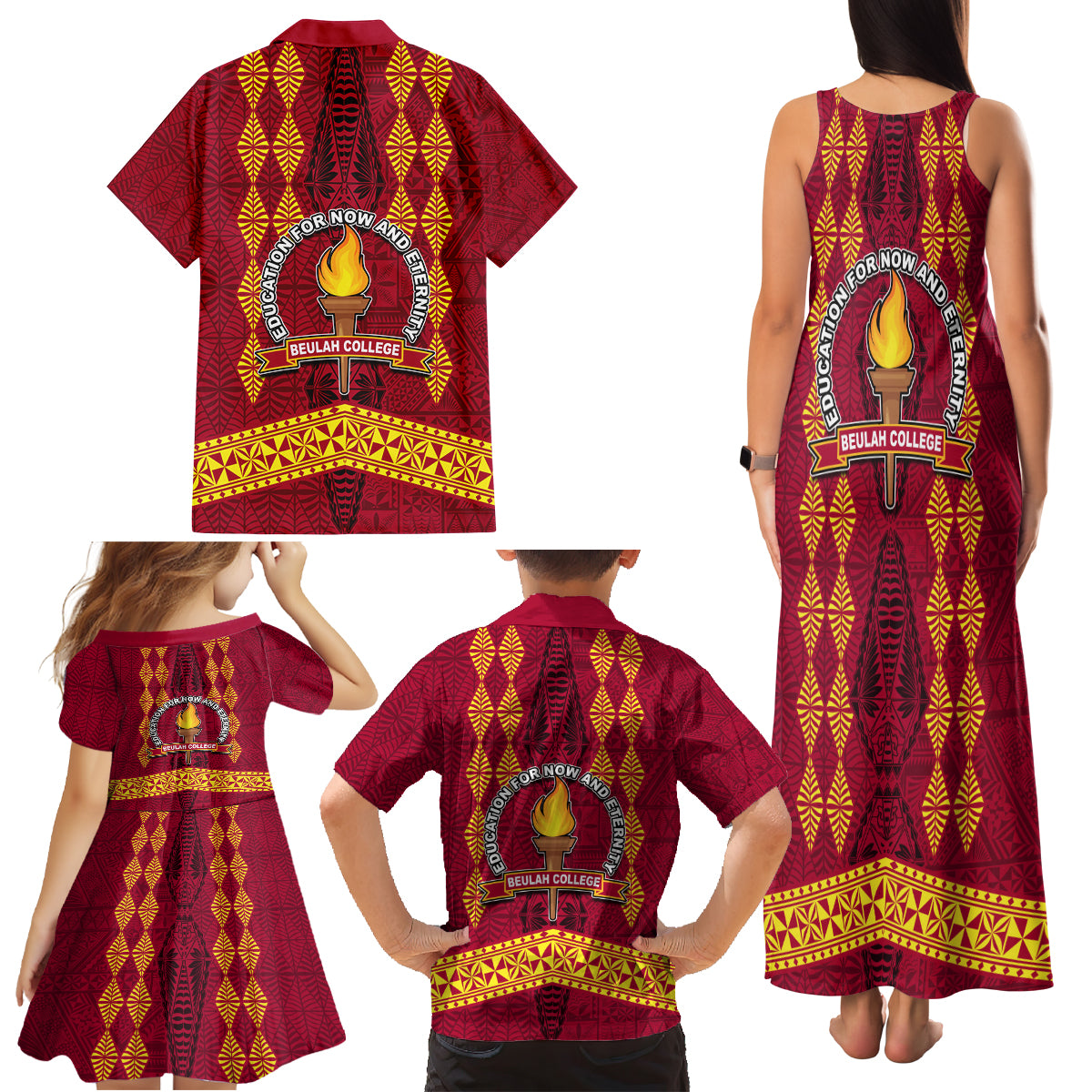 Tonga Beulah College Family Matching Tank Maxi Dress and Hawaiian Shirt Ngatu and Polynesian Pattern LT03 - Polynesian Pride