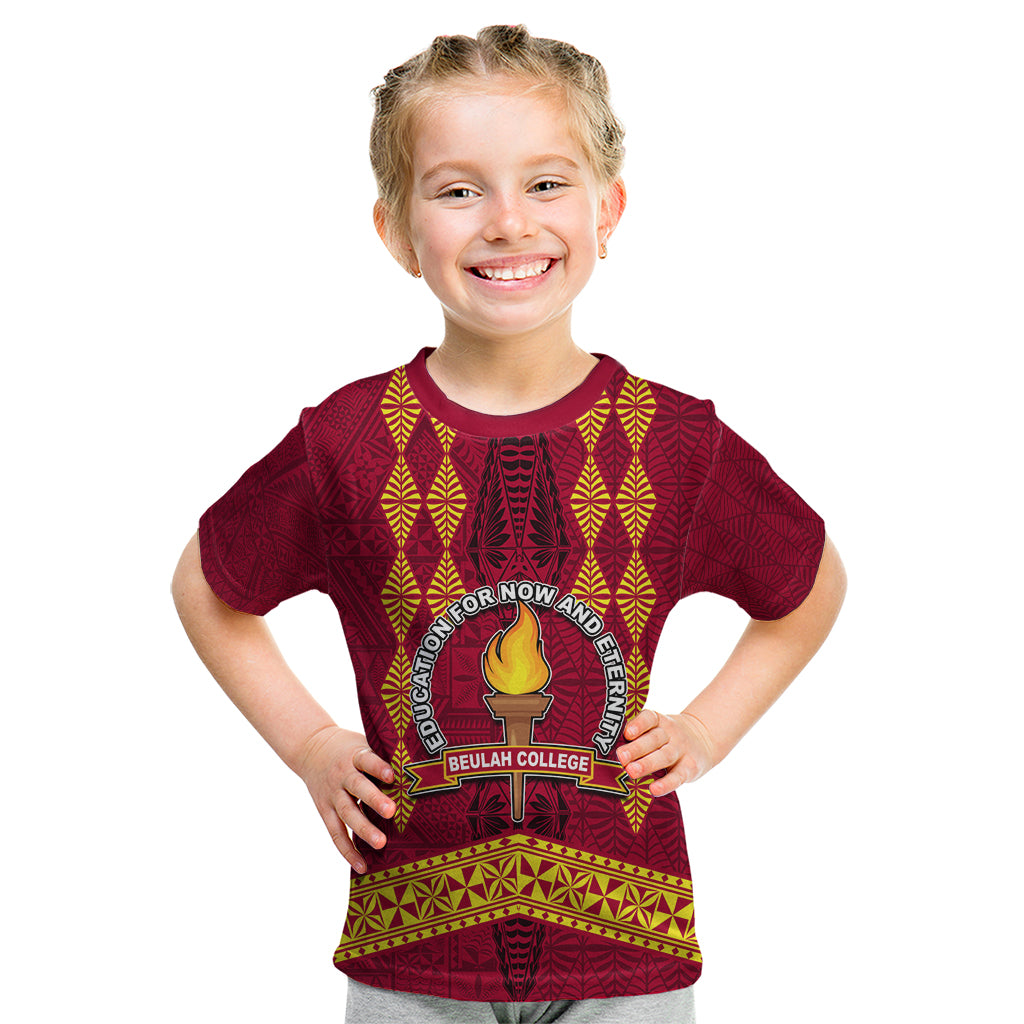 Tonga Beulah College Kid T Shirt Ngatu and Polynesian Pattern LT03 Red - Polynesian Pride