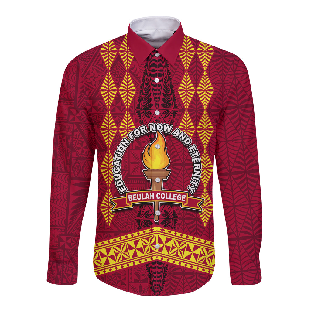 Tonga Beulah College Long Sleeve Button Shirt Ngatu and Polynesian Pattern LT03 Unisex Red - Polynesian Pride