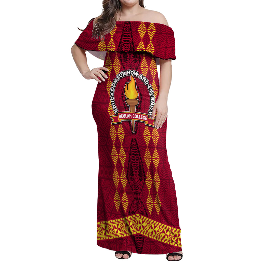 Tonga Beulah College Off Shoulder Maxi Dress Ngatu and Polynesian Pattern LT03 Women Red - Polynesian Pride