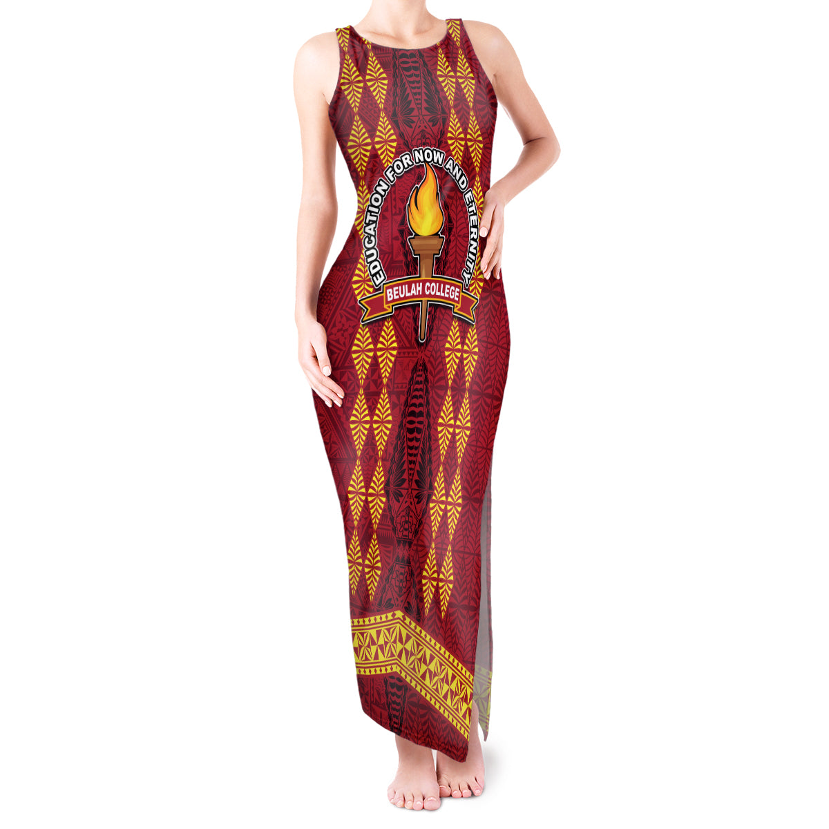 Tonga Beulah College Tank Maxi Dress Ngatu and Polynesian Pattern LT03 Women Red - Polynesian Pride