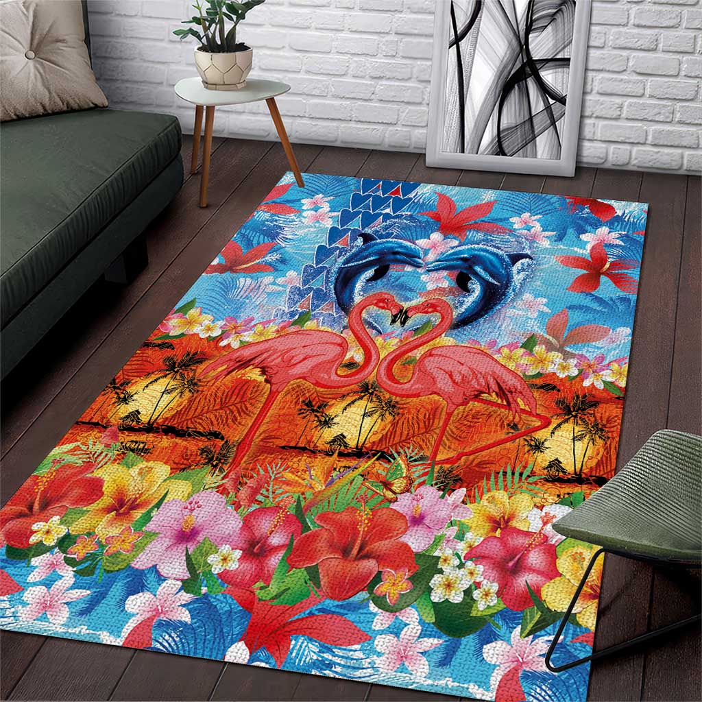 Hawaiian Love-Couple Dolphins and Flamingos Area Rug - Polynesian Pride