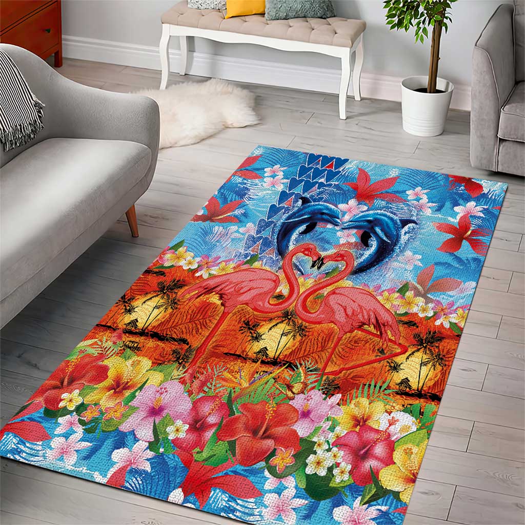 Hawaiian Love-Couple Dolphins and Flamingos Area Rug - Polynesian Pride