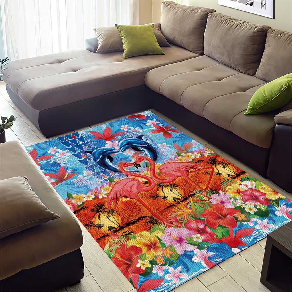 Hawaiian Love-Couple Dolphins and Flamingos Area Rug - Polynesian Pride