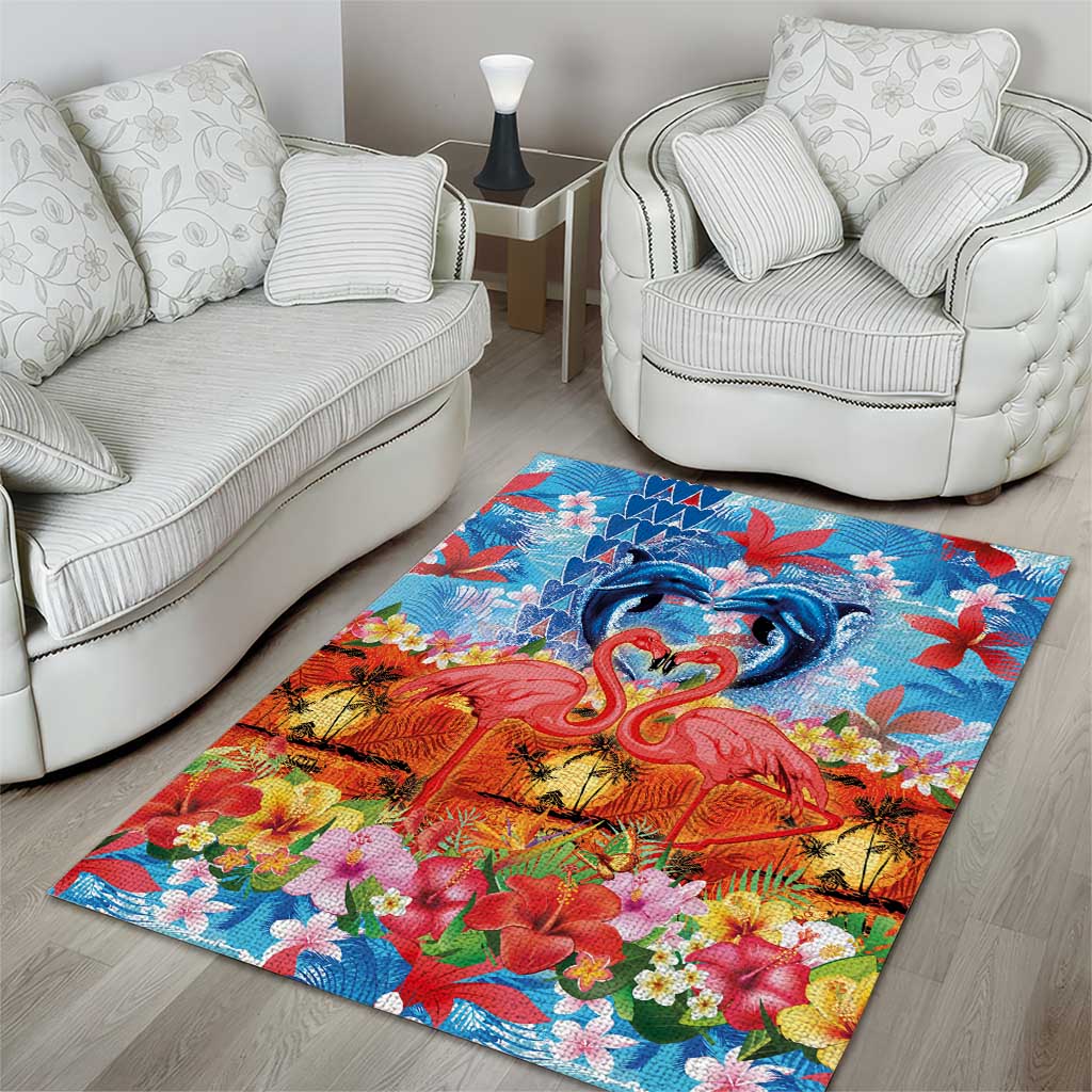 Hawaiian Love-Couple Dolphins and Flamingos Area Rug - Polynesian Pride