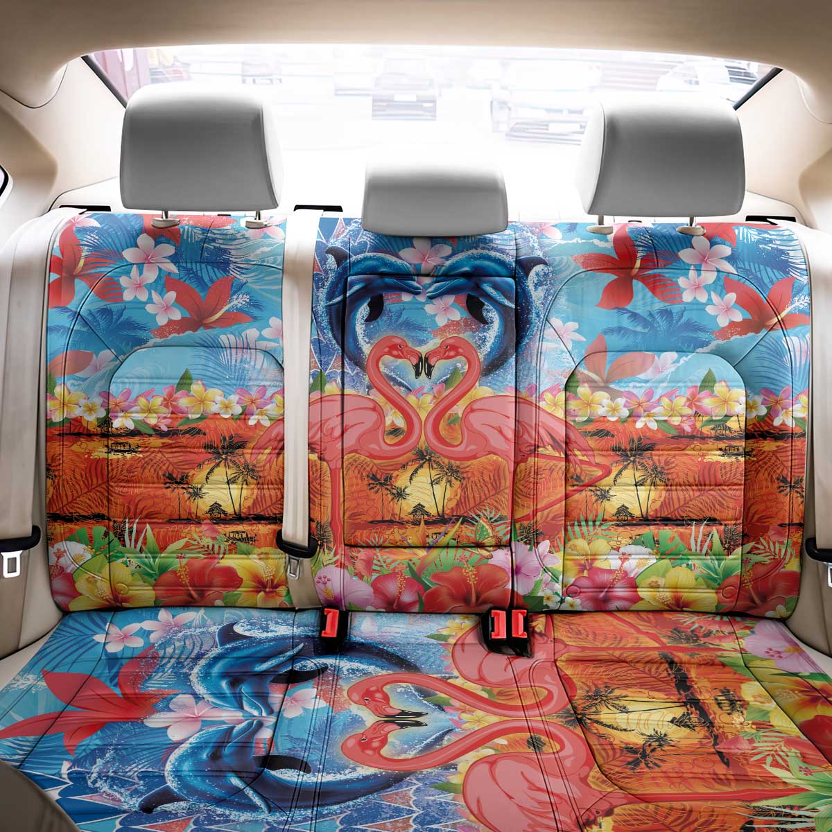 Hawaiian Love-Couple Dolphins and Flamingos Back Car Seat Cover LT03 - Polynesian Pride