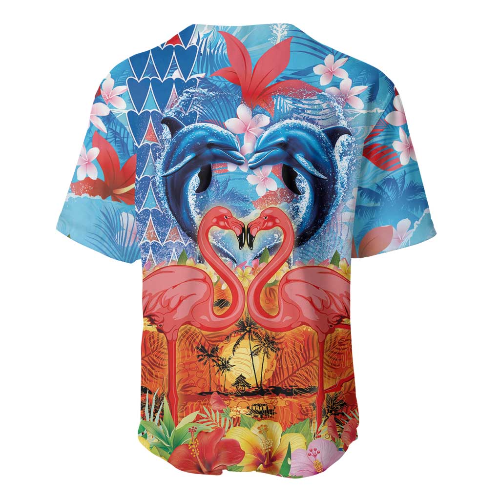 Hawaiian Love-Couple Dolphins and Flamingos Baseball Jersey LT03 - Polynesian Pride