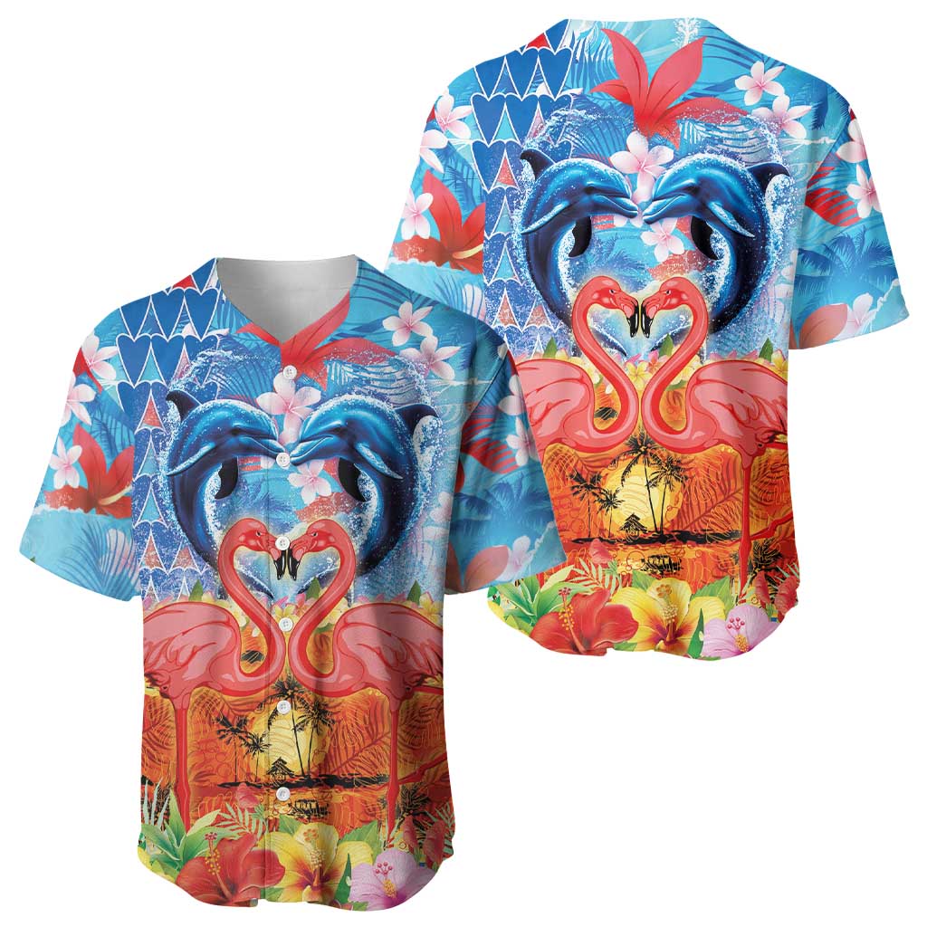 Hawaiian Love-Couple Dolphins and Flamingos Baseball Jersey LT03 - Polynesian Pride
