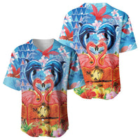 Hawaiian Love-Couple Dolphins and Flamingos Baseball Jersey LT03 - Polynesian Pride