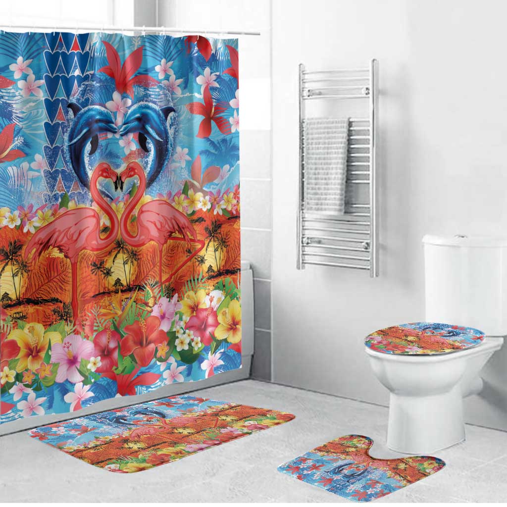 Hawaiian Love-Couple Dolphins and Flamingos Bathroom Set - Polynesian Pride