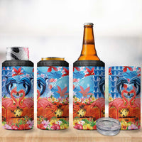 Hawaiian Love-Couple Dolphins and Flamingos 4 in 1 Can Cooler Tumbler LT03 - Polynesian Pride