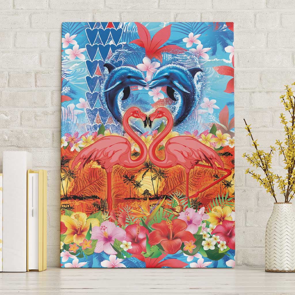 Hawaiian Love-Couple Dolphins and Flamingos Canvas Wall Art LT03 Without Frame Multicolor - Polynesian Pride