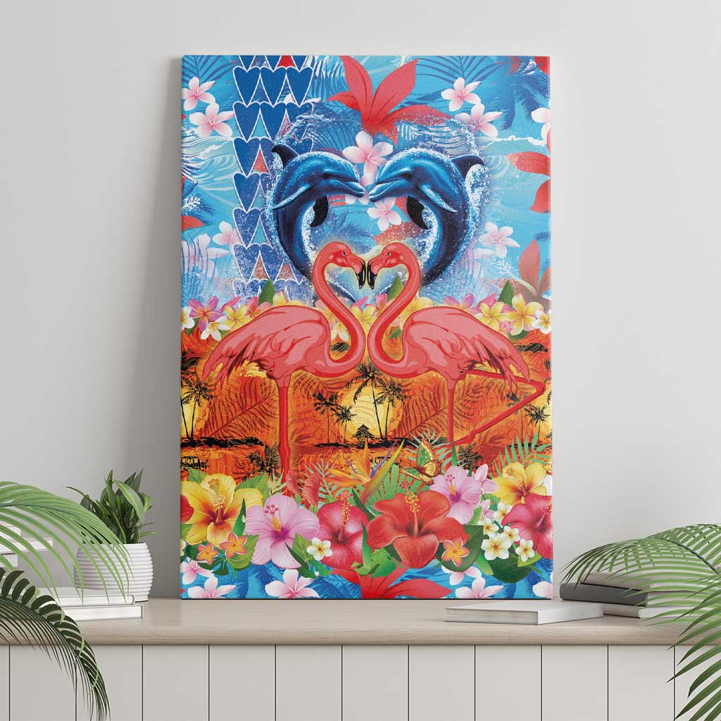 Hawaiian Love-Couple Dolphins and Flamingos Canvas Wall Art LT03 - Polynesian Pride