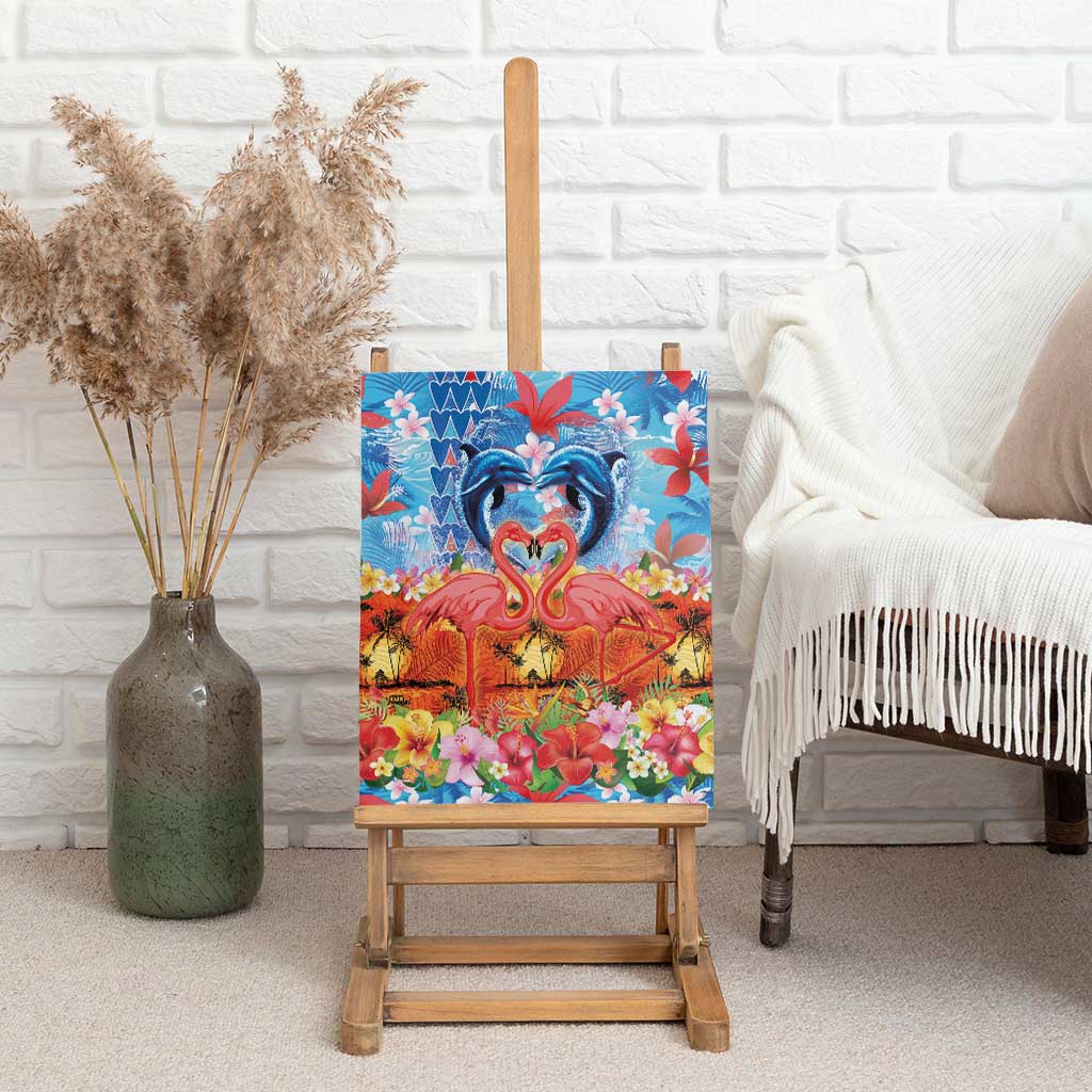 Hawaiian Love-Couple Dolphins and Flamingos Canvas Wall Art LT03 - Polynesian Pride