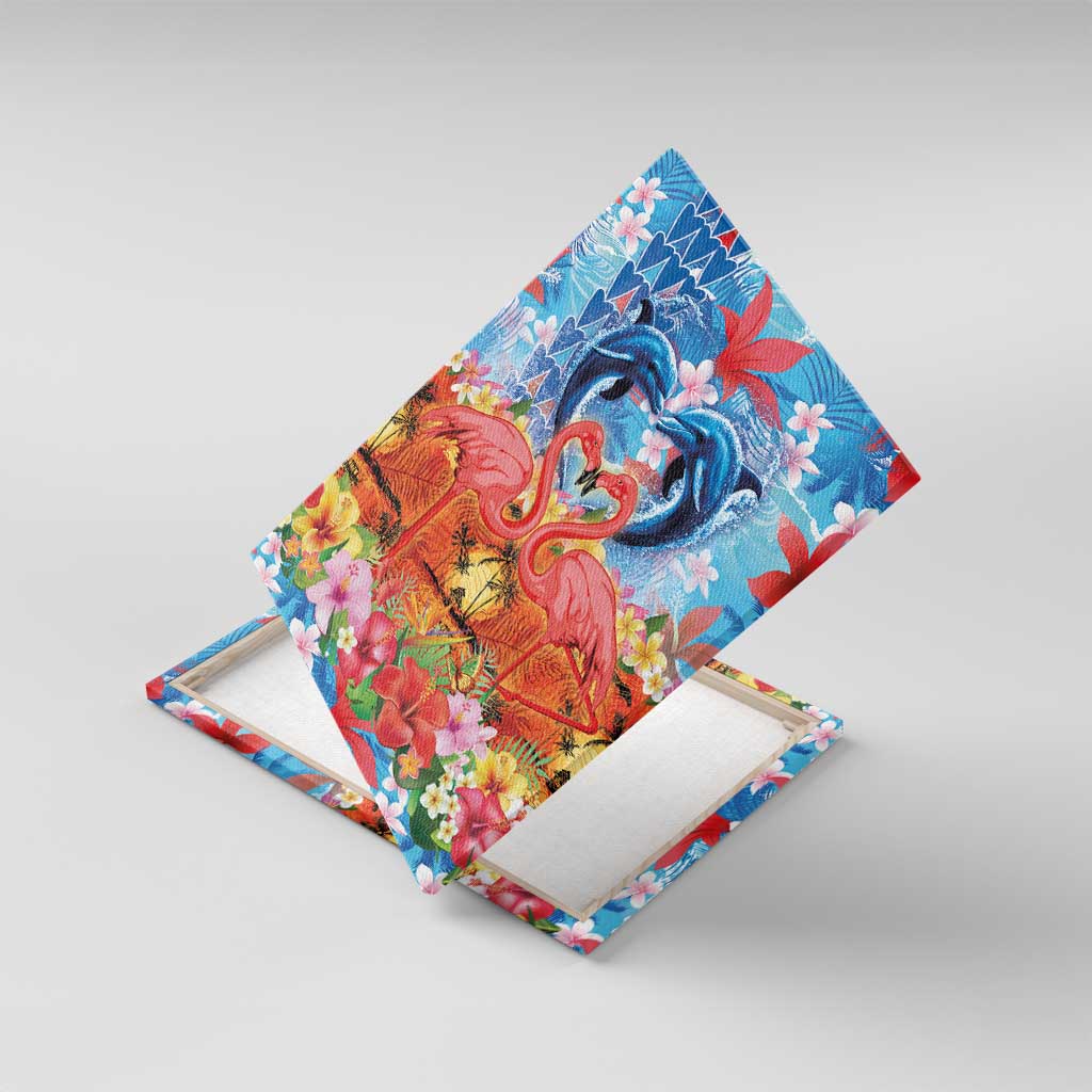 Hawaiian Love-Couple Dolphins and Flamingos Canvas Wall Art LT03 With Frame Multicolor - Polynesian Pride