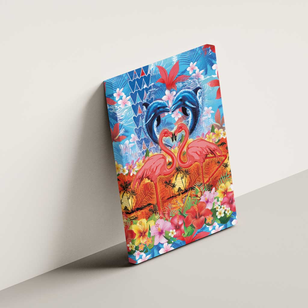 Hawaiian Love-Couple Dolphins and Flamingos Canvas Wall Art LT03 - Polynesian Pride