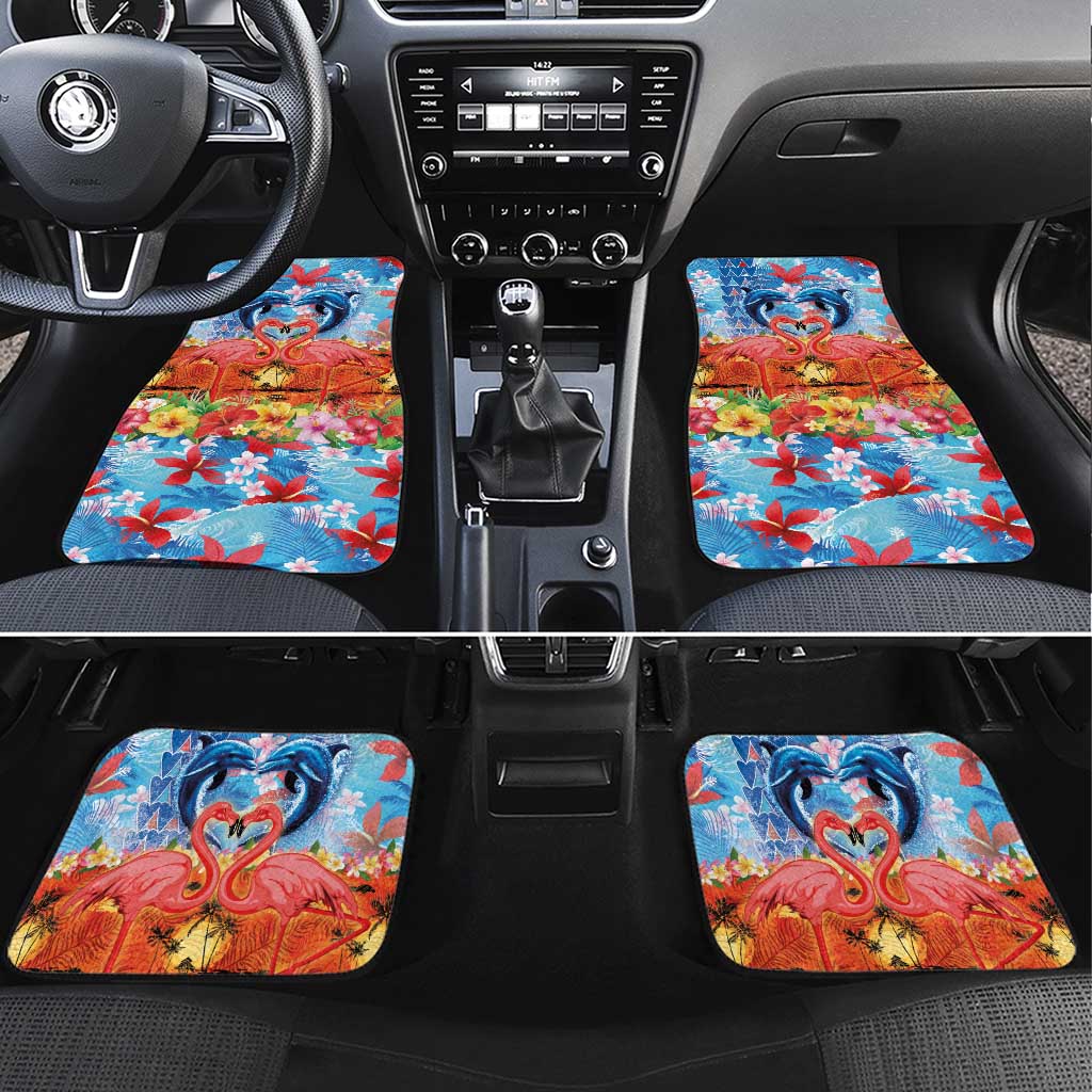 Hawaiian Love-Couple Dolphins and Flamingos Car Mats LT03 Set 4pcs Multicolor - Polynesian Pride