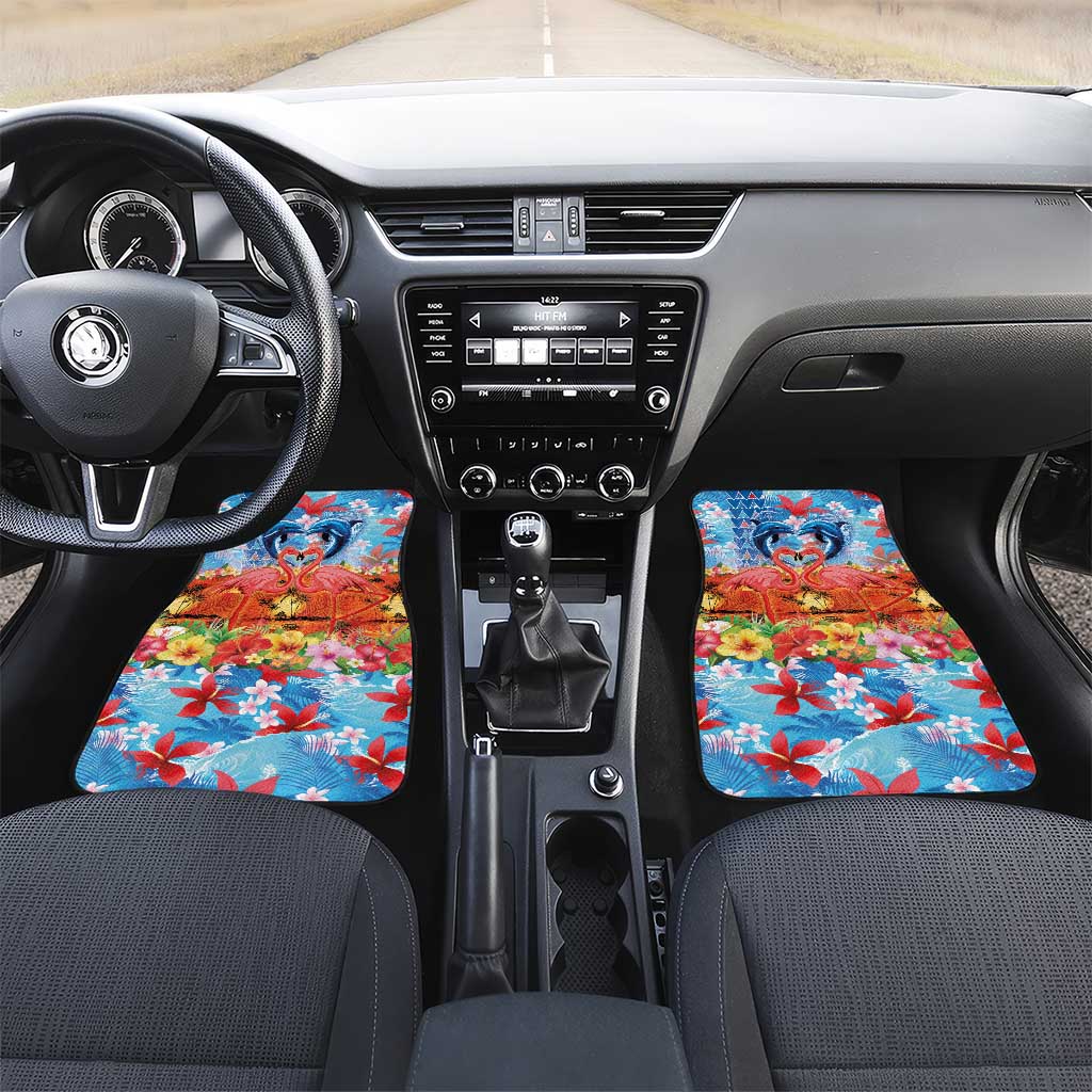 Hawaiian Love-Couple Dolphins and Flamingos Car Mats LT03 Set 2pcs - Front Multicolor - Polynesian Pride
