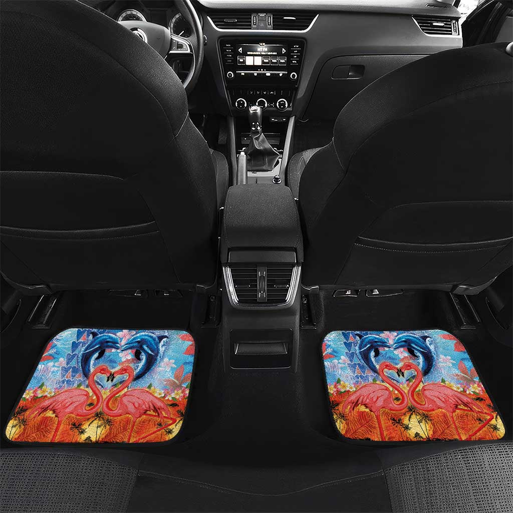 Hawaiian Love-Couple Dolphins and Flamingos Car Mats LT03 Set 2pcs - Back Multicolor - Polynesian Pride