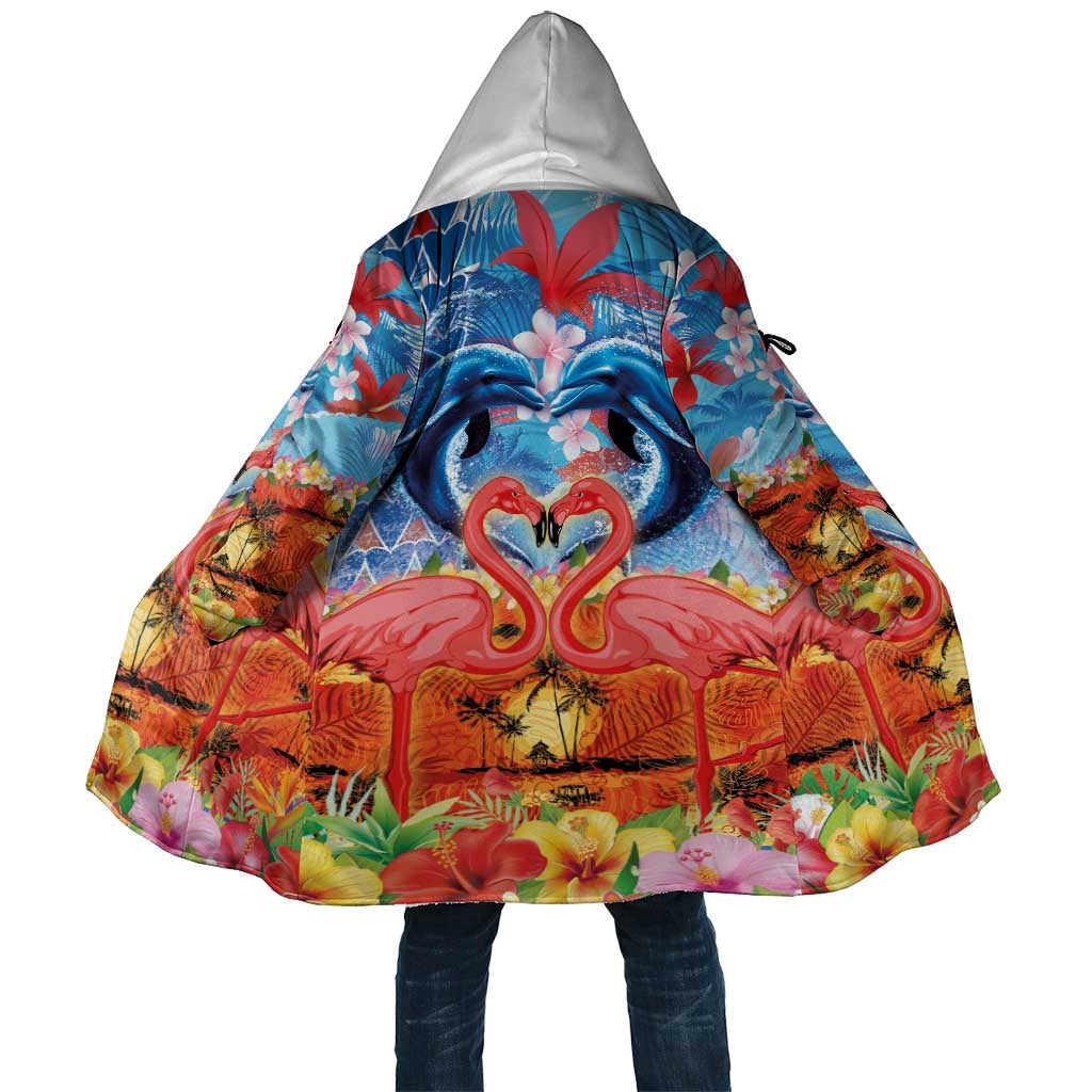 Hawaiian Love-Couple Dolphins and Flamingos Cloak LT03 Unisex Multicolor - Polynesian Pride