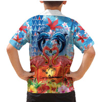 Hawaiian Love-Couple Dolphins and Flamingos Family Matching Mermaid Dress and Hawaiian Shirt - Polynesian Pride