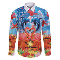 Hawaiian Love-Couple Dolphins and Flamingos Family Matching Mermaid Dress and Hawaiian Shirt - Polynesian Pride