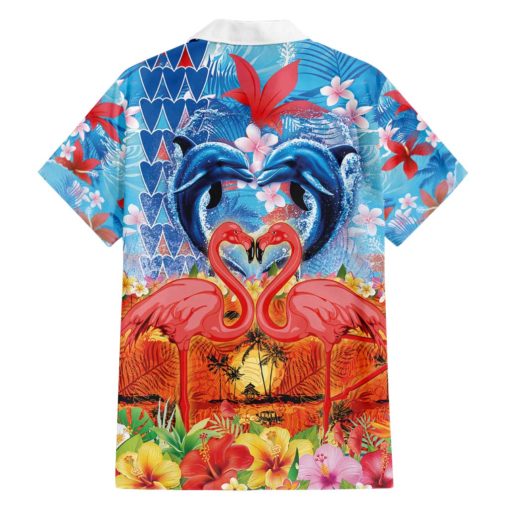 Hawaiian Love-Couple Dolphins and Flamingos Family Matching Summer Maxi Dress and Hawaiian Shirt - Polynesian Pride