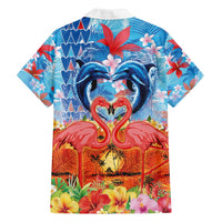 Hawaiian Love-Couple Dolphins and Flamingos Family Matching Tank Maxi Dress and Hawaiian Shirt - Polynesian Pride
