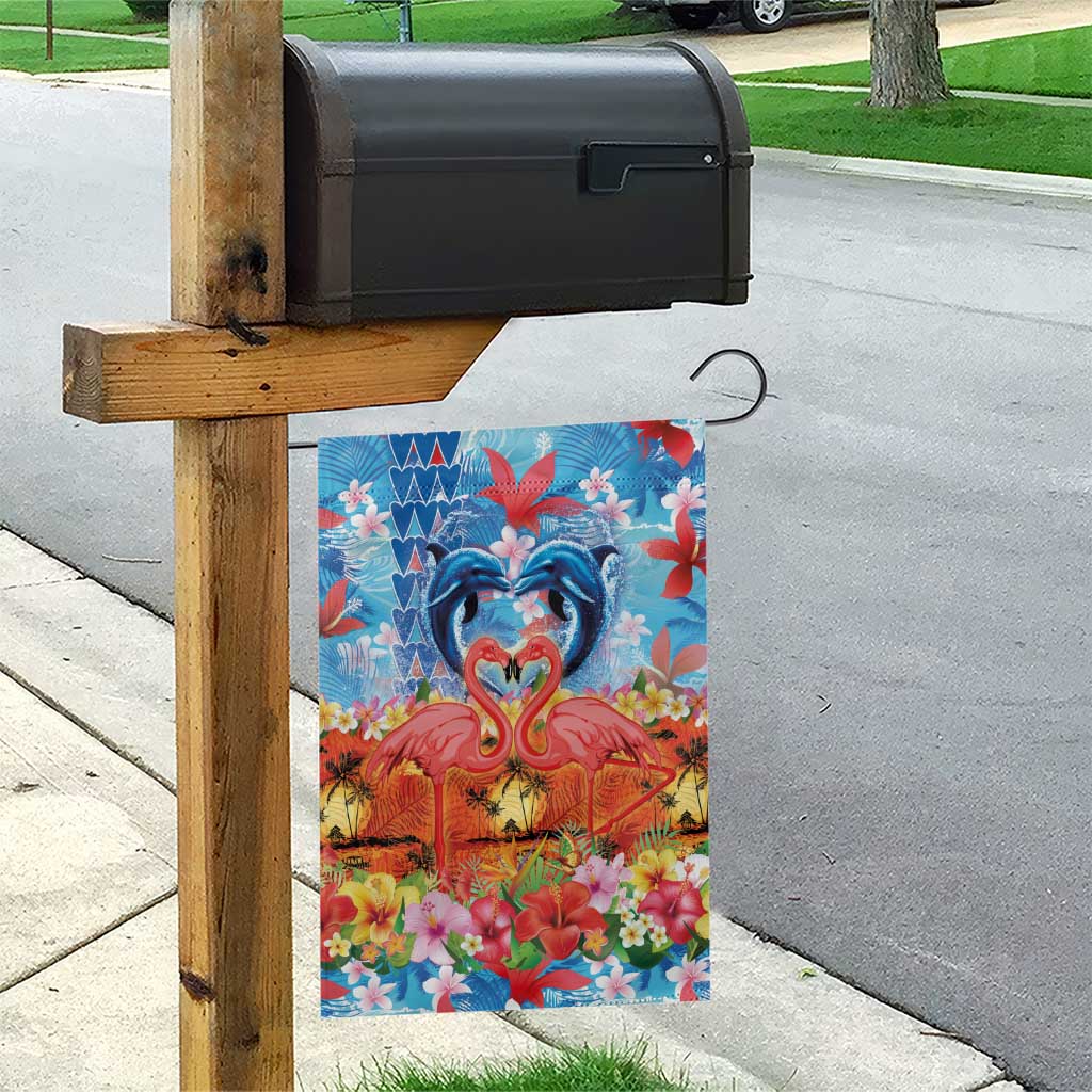 Hawaiian Love-Couple Dolphins and Flamingos Garden Flag - Polynesian Pride